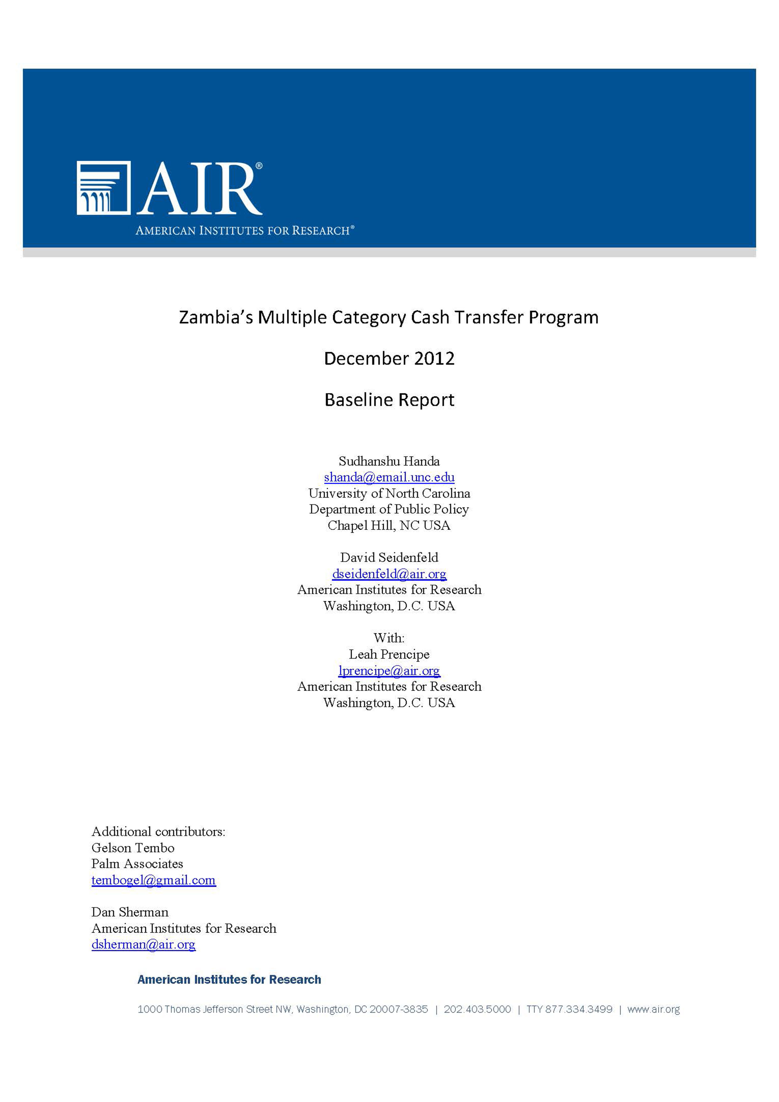 Baseline Study of Zambia’s Multi-Category Cash Transfer Programme